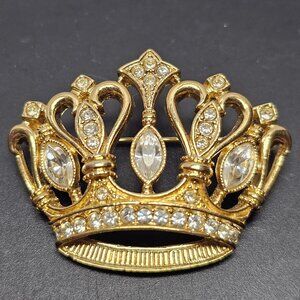 K J L KJL for Avon Gold Tone Rhinestones Jewels Brooch Pin Queen Crown Jewelry